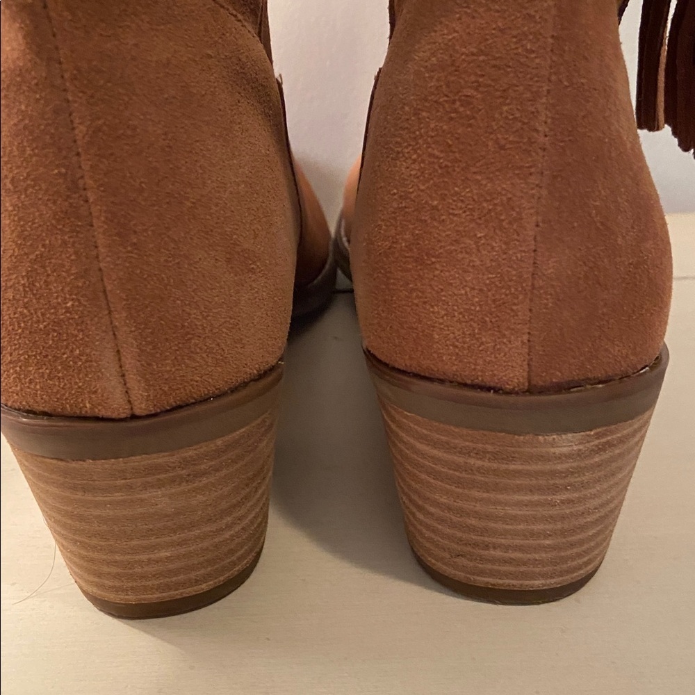 Dingo Western Cabincore Suede Fringe Mid Calf Cowboy Boot Tan - Picture 9 of 11